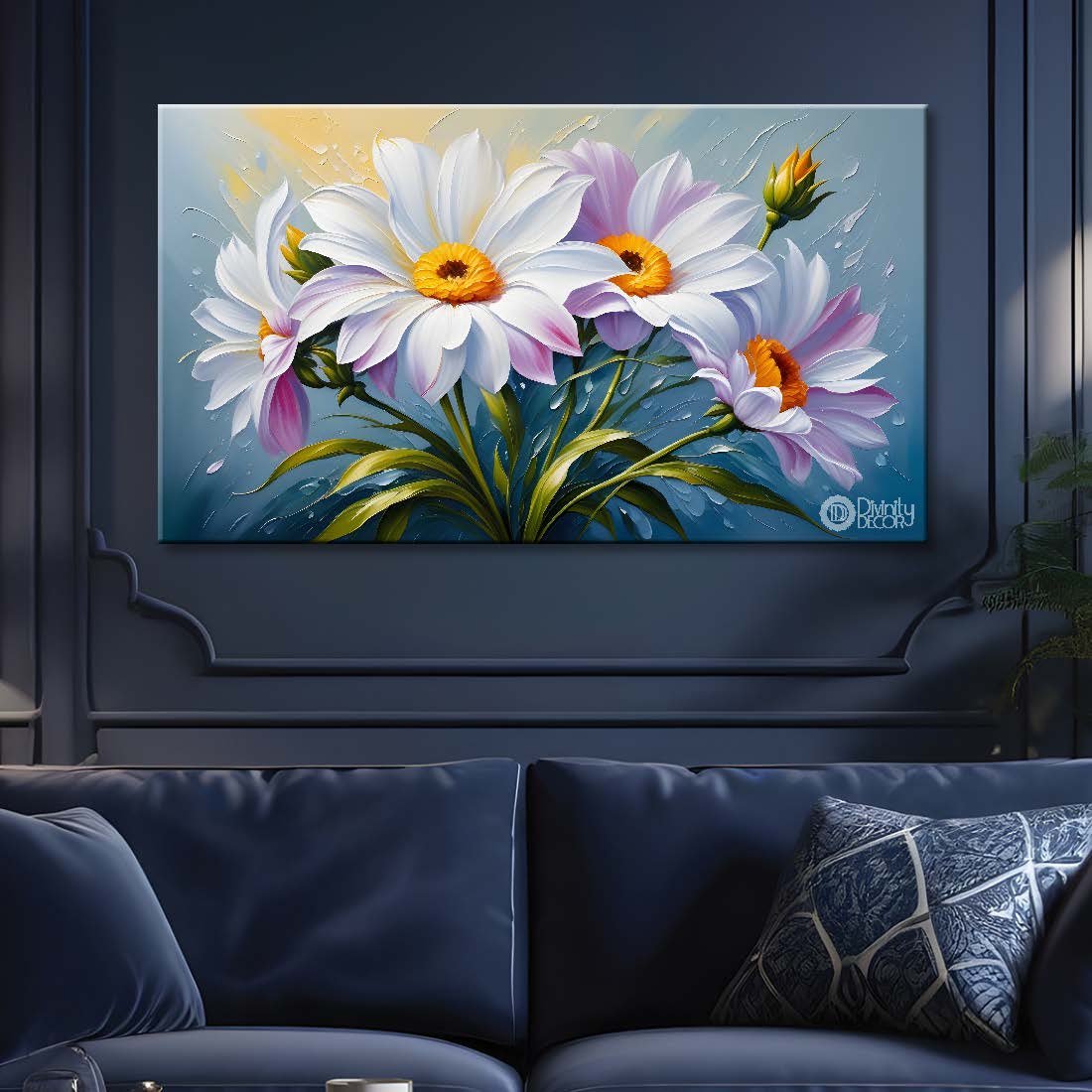 White flowers in light background canvas painting- Flower-436