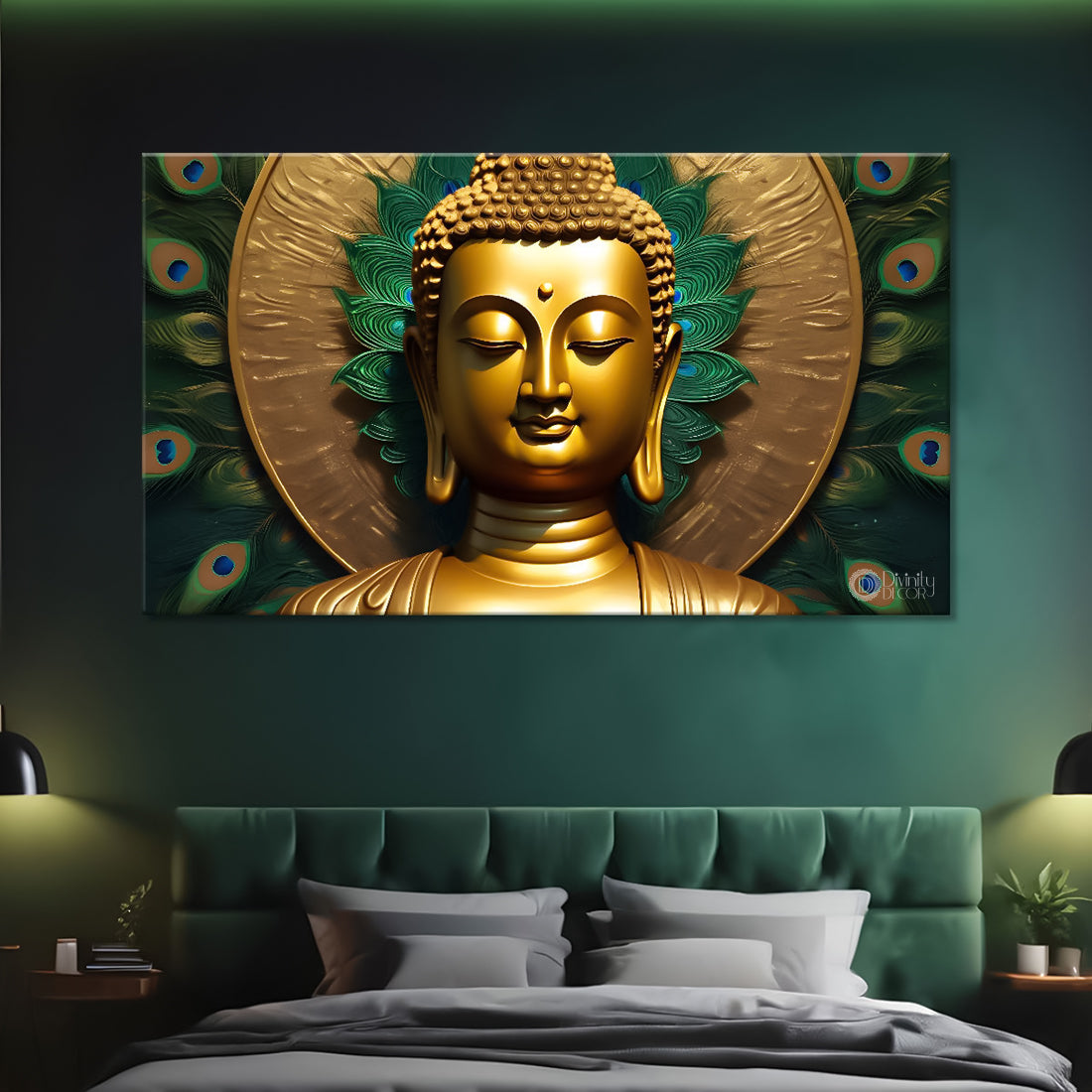 Golden buddha with the golden background textured painting Canvas Wall Painting - Buddha-437