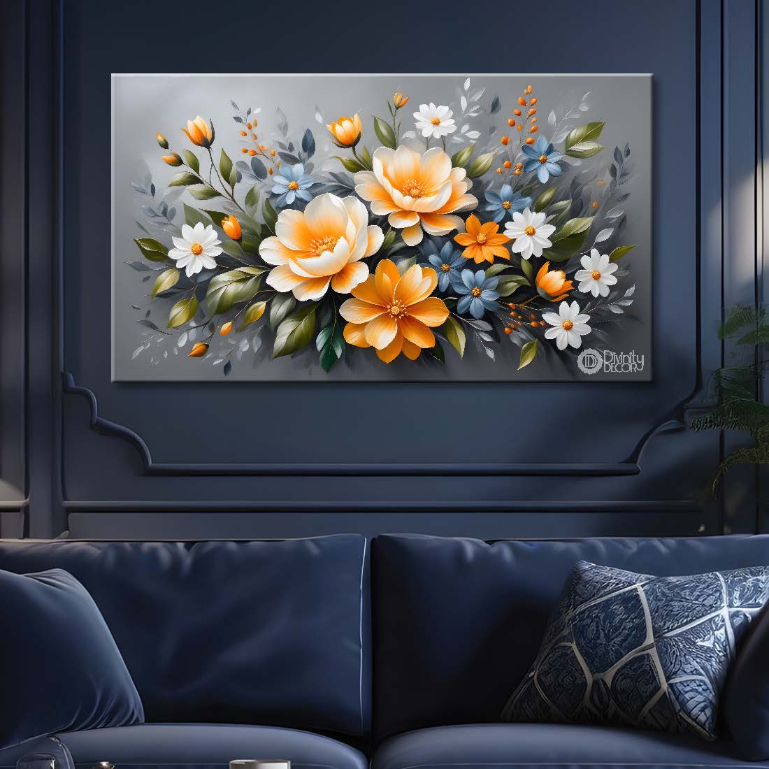 Yellow flowers with grey background canvas painting- Flower-437