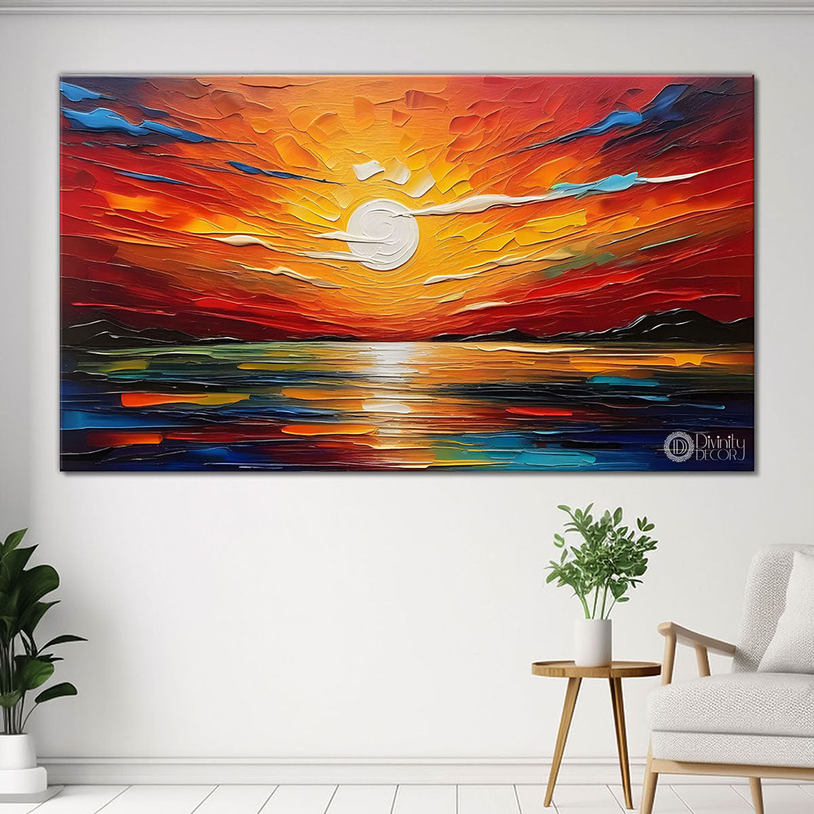 Sunset view in textured painting Canvas Painting - Nature Art -438
