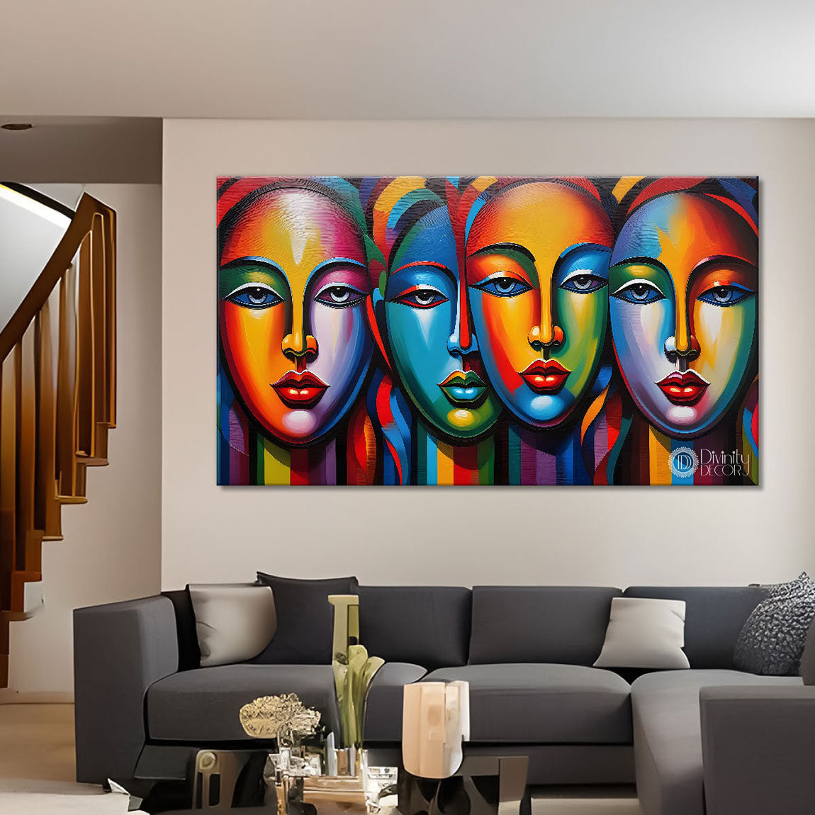 Multiple faces in textured modern art Canvas Painting - Design - Modern-L-439