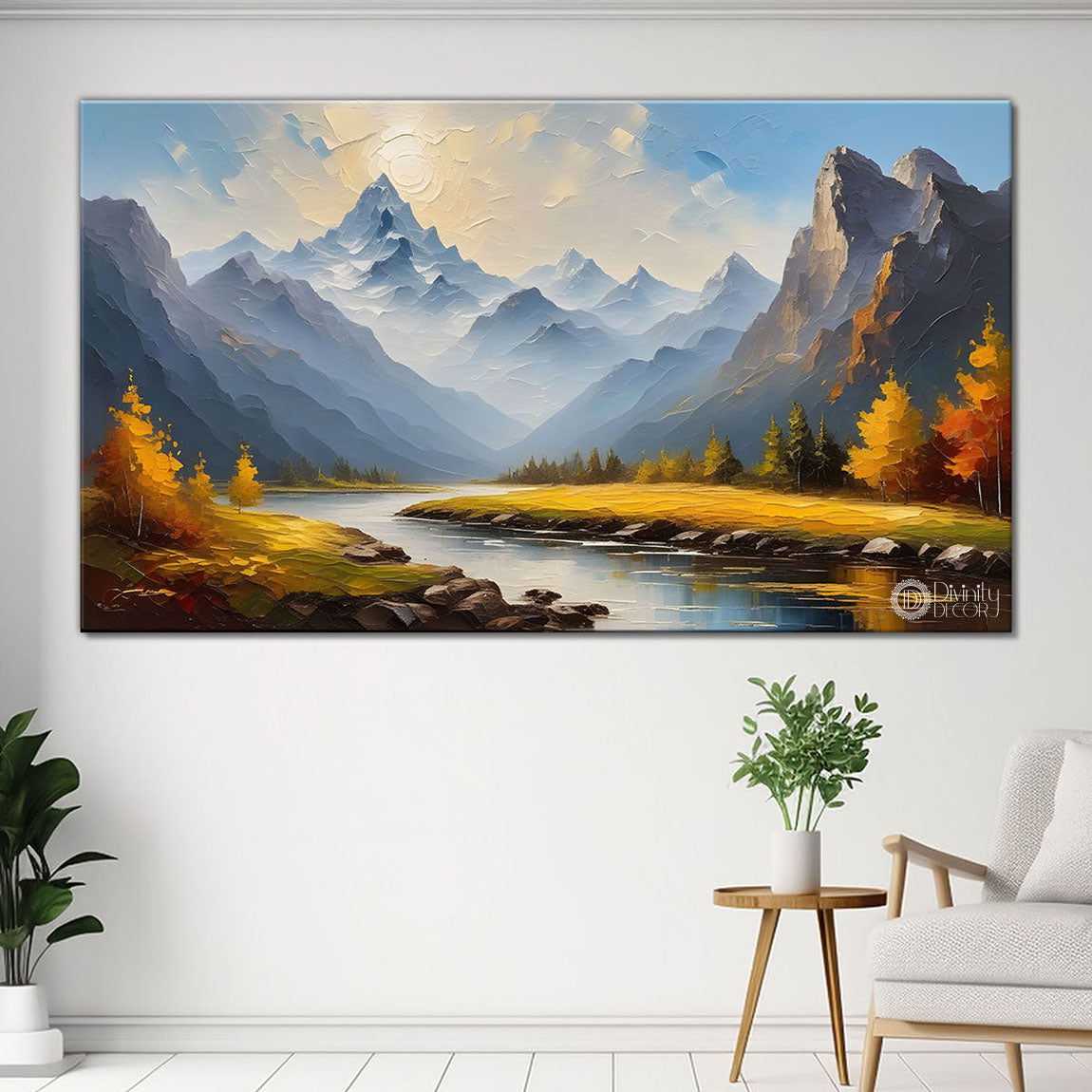 Mountains with lake textured painting Canvas Painting - Nature Art -439