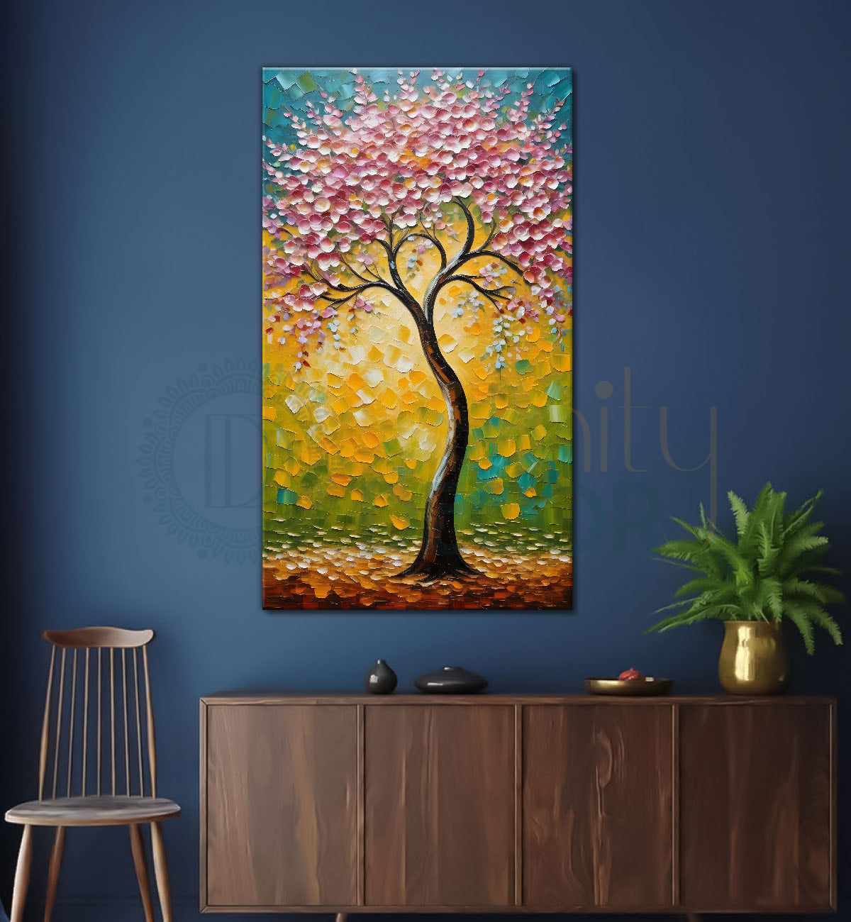Spring tree with beautiful bright background textured modern art Canvas painting - Tree-V-43