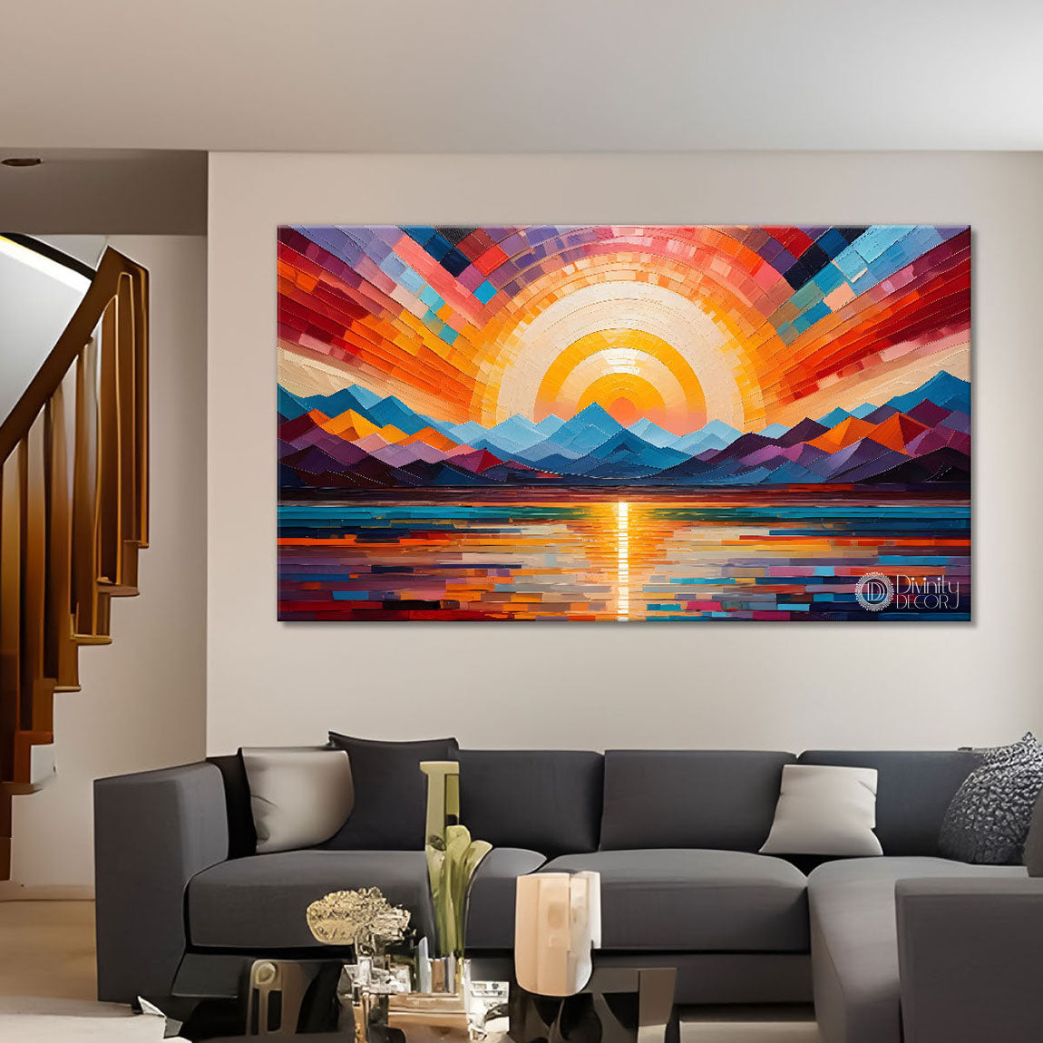 Sunset view textured modern art Canvas Painting - Design - Modern-L-440