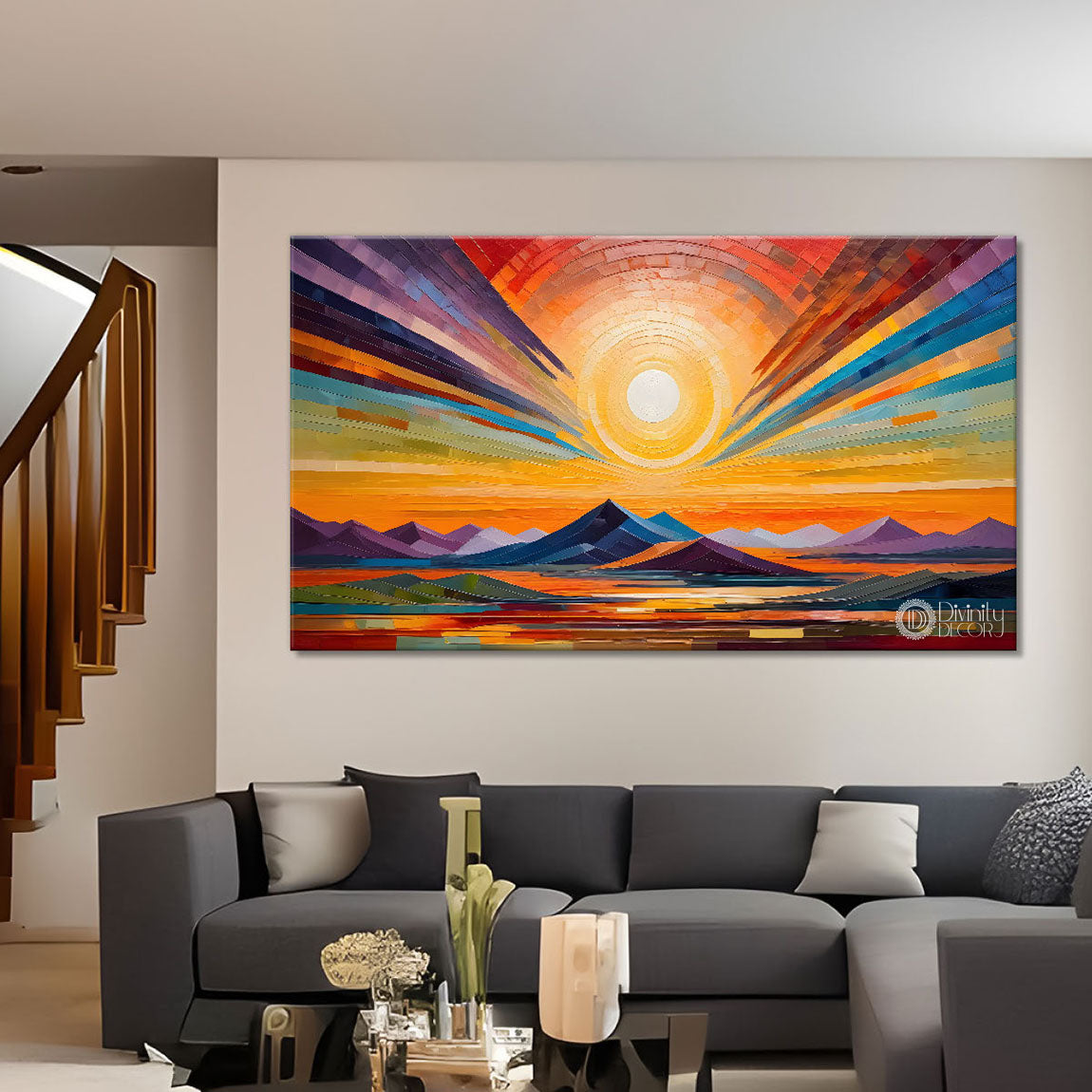 Sunset view textured modern art Canvas Painting - Design - Modern-L-441