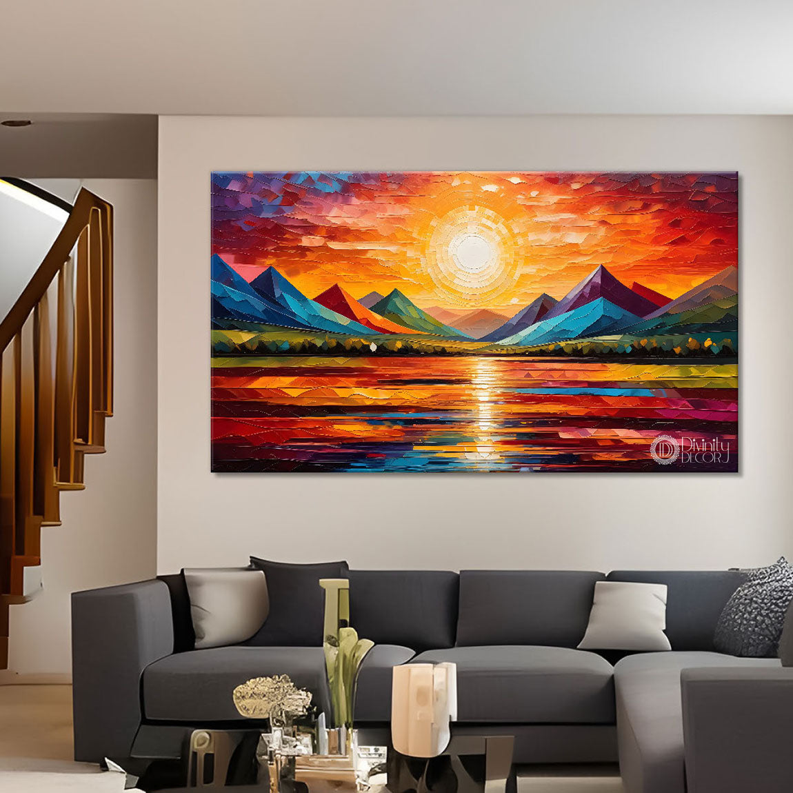 Sunset view textured modern art Canvas Painting - Design - Modern-L-442