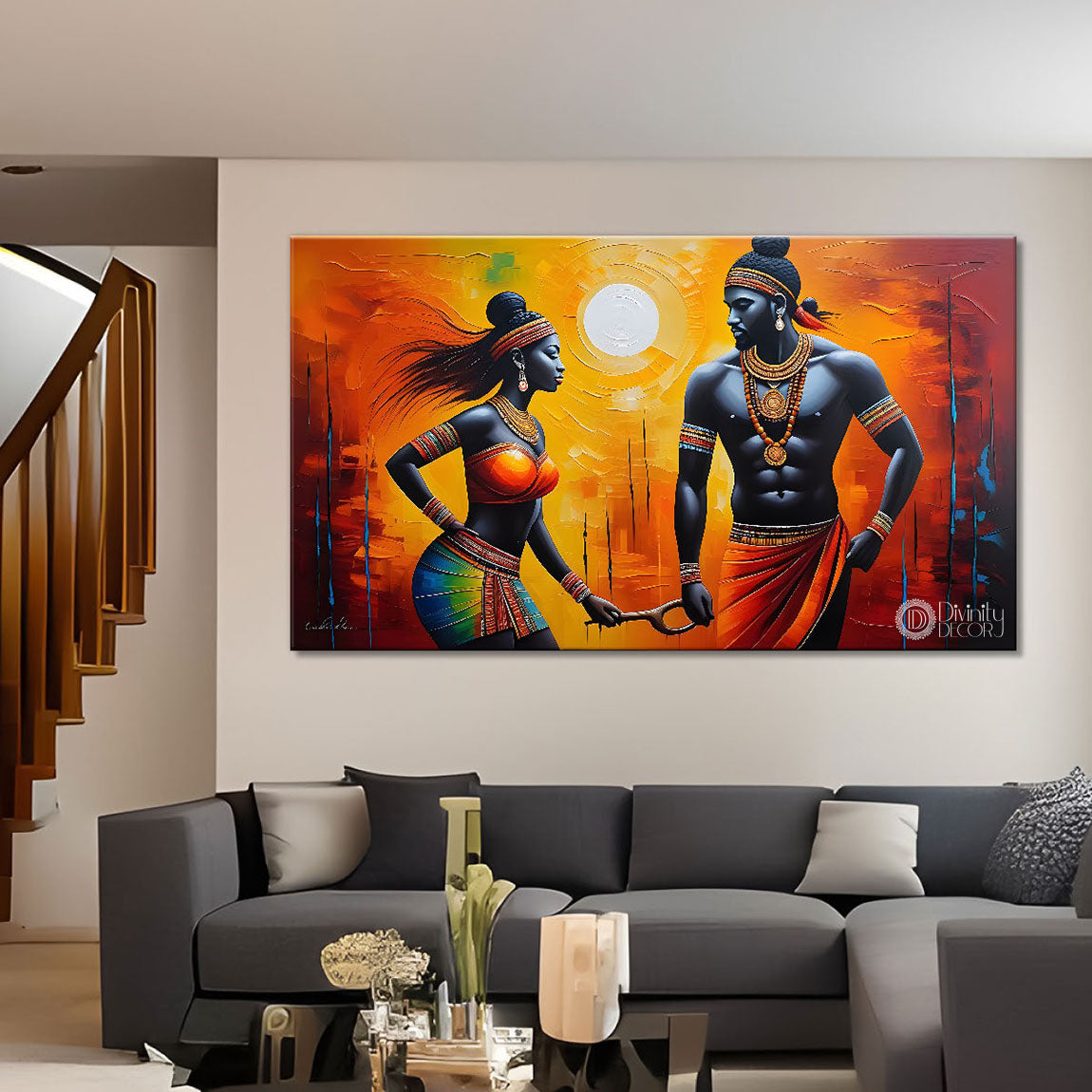 Tribal couple texture oil painting Canvas Painting - Design - Modern-L-443