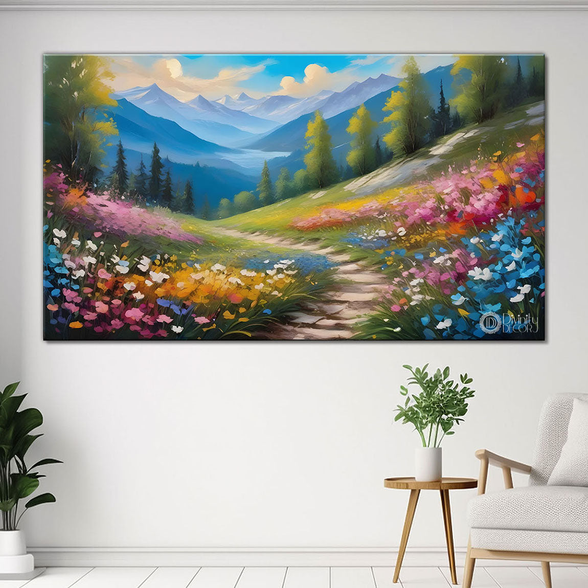 Mountains with flowers painting Canvas Painting - Nature Art -444
