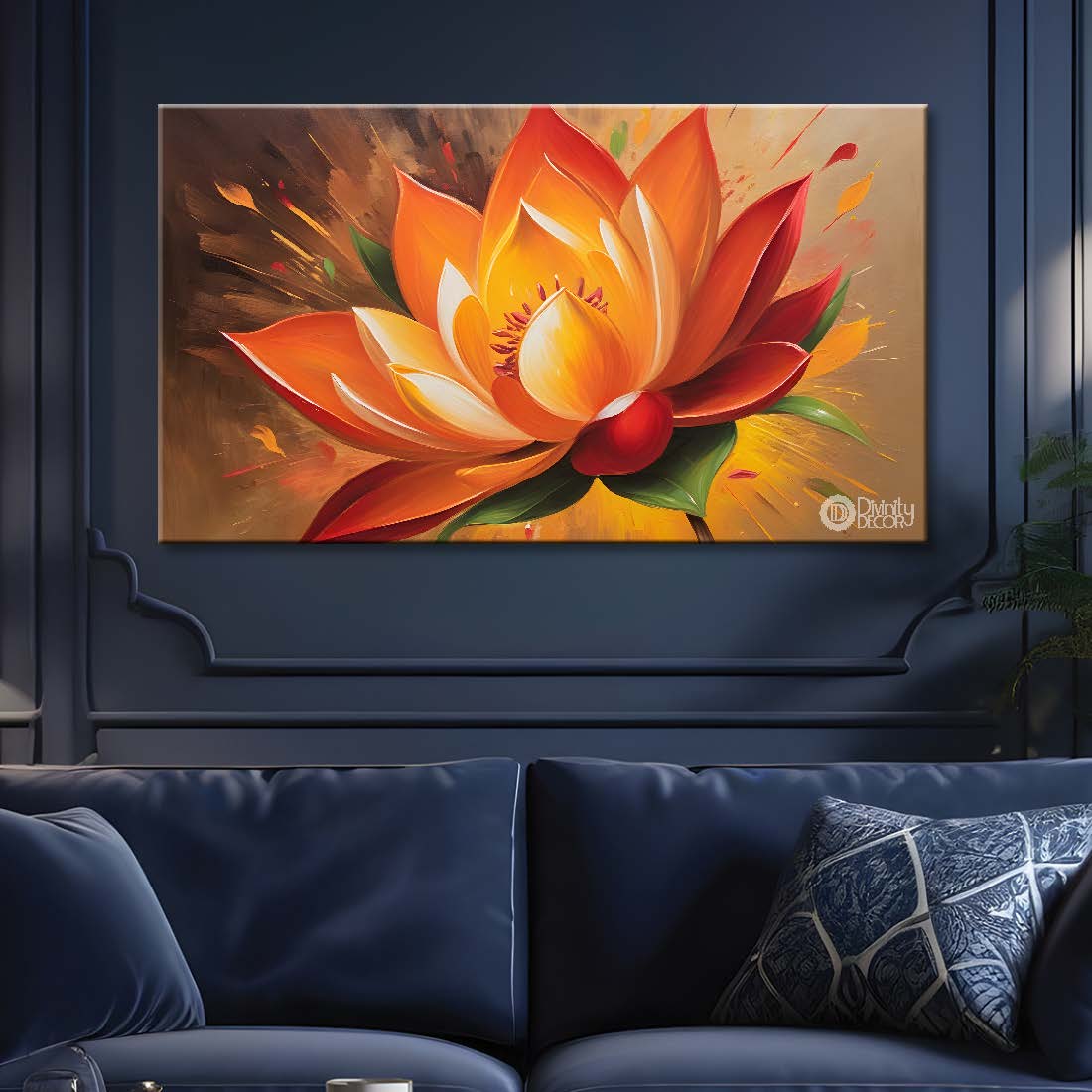 Orange flower in light background canvas painting- Flower-445
