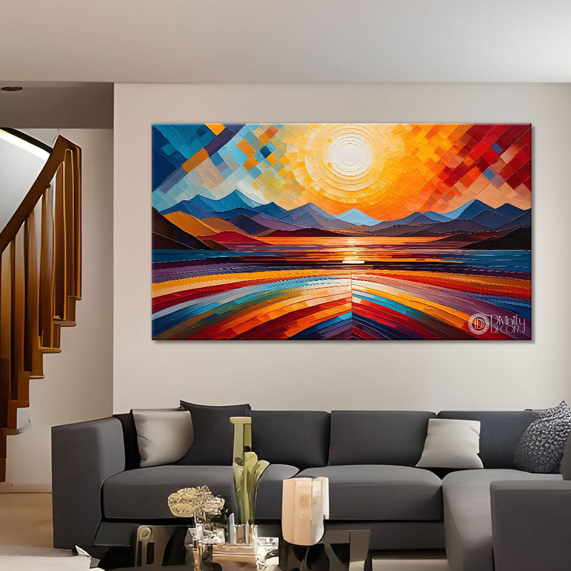 Sunset view textured modern art Canvas Painting - Design - Modern-L-446