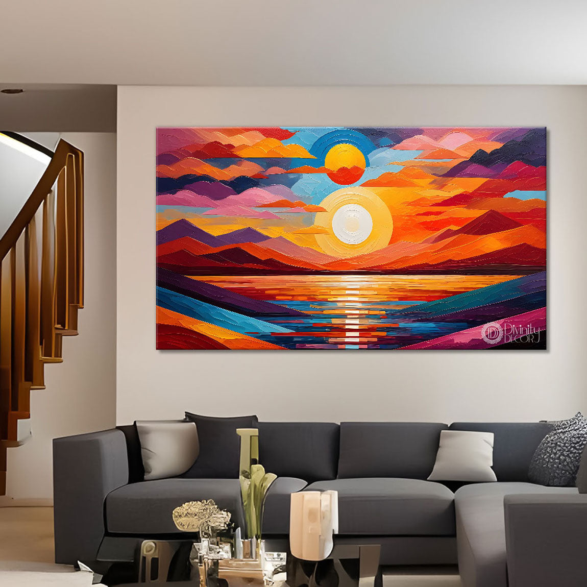 Sunset view textured modern art Canvas Painting - Design - Modern-L-447