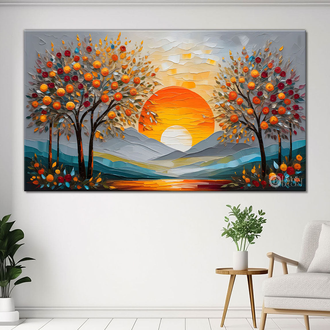 Trees with sun textured painting Canvas Painting - Nature Art -447