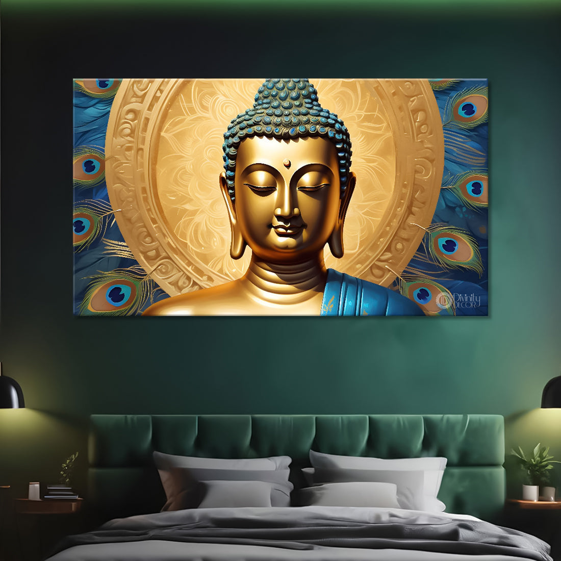 Golden buddha with the golden background textured painting Canvas Wall Painting - Buddha-449