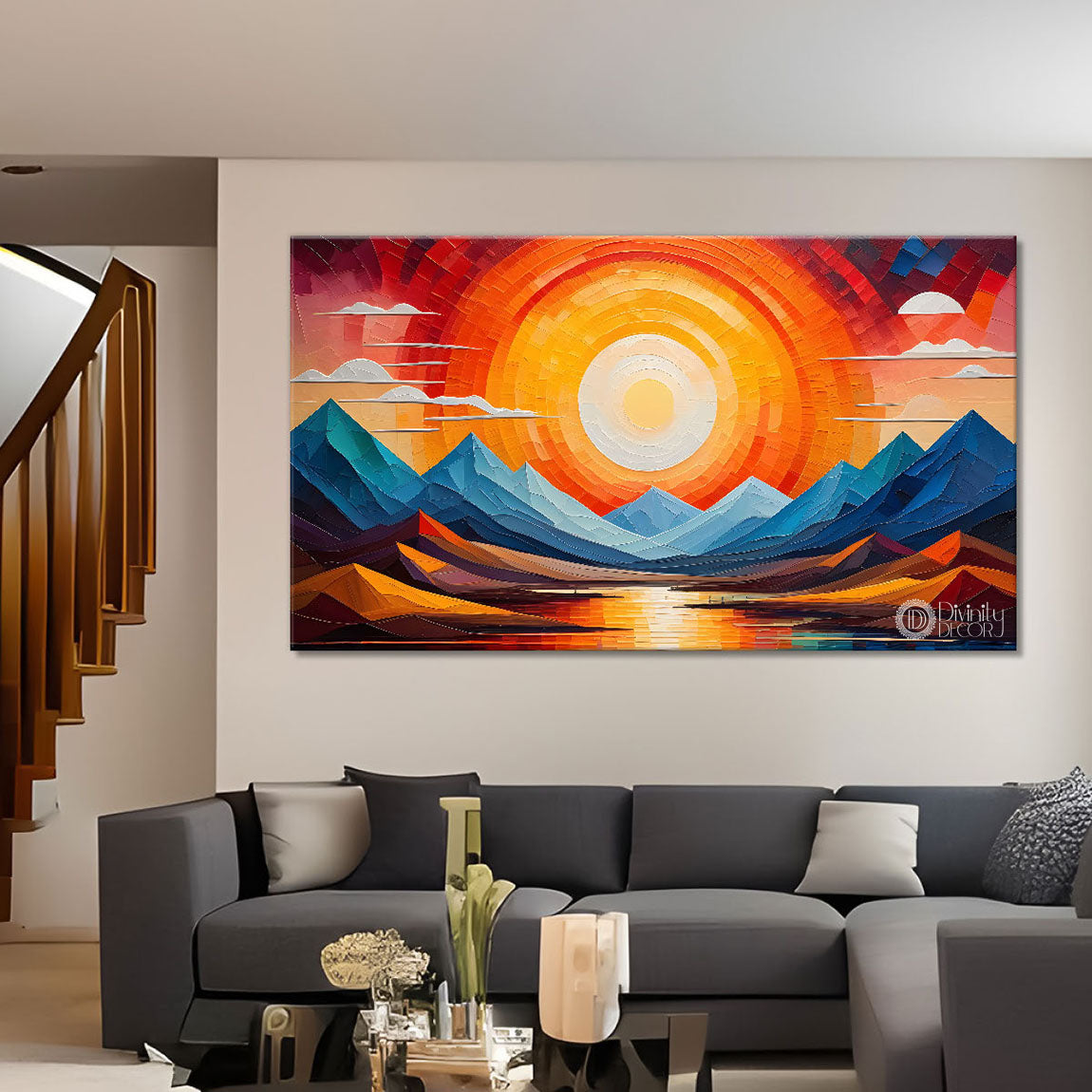 Sunset view textured modern art Canvas Painting - Design - Modern-L-449