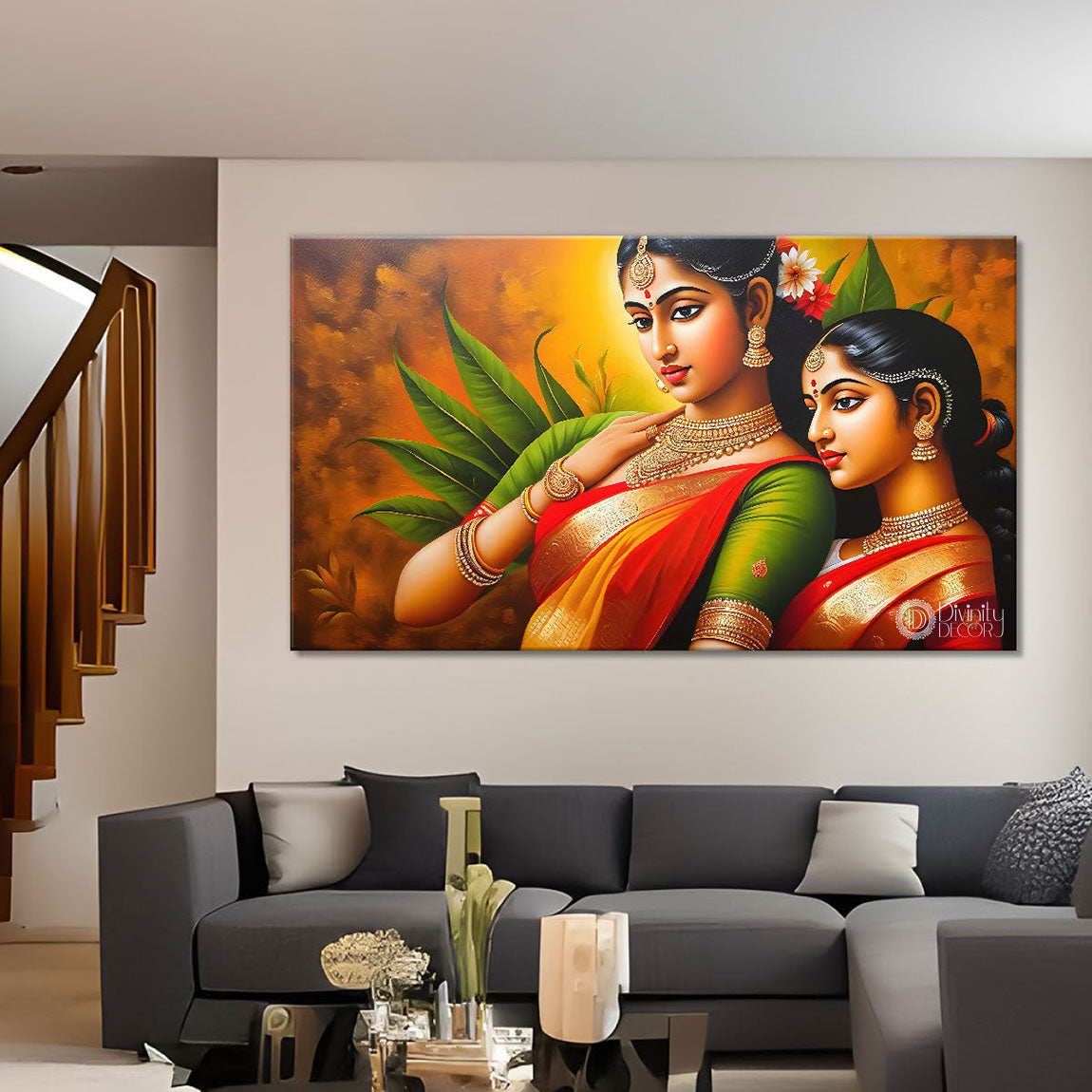 Beautiful women with colorful background modern art Canvas Painting - Design - Modern-L-452