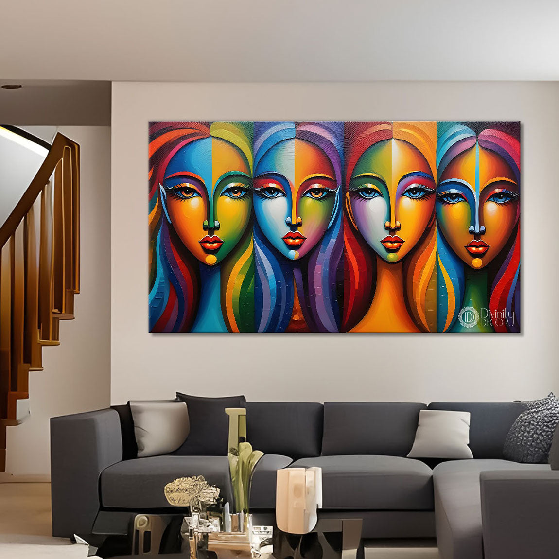 Multiple faces in textured modern art Canvas Painting - Design - Modern-L-454