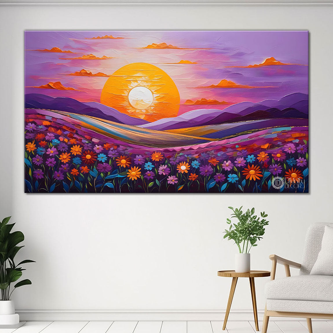 Mountains with flowers painting Canvas Painting - Nature Art -454
