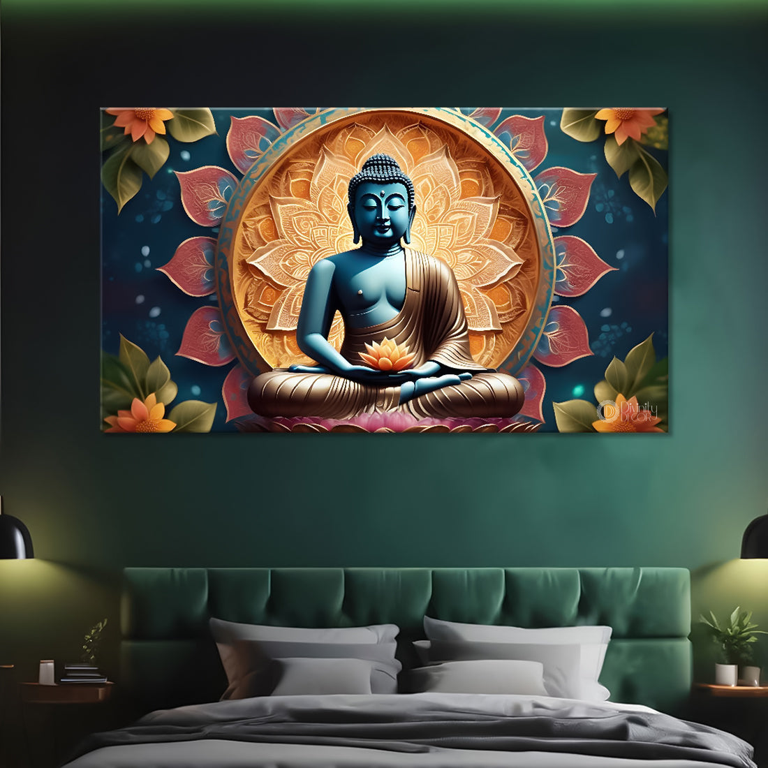 Golden buddha with chakra background textured painting Canvas Wall Painting - Buddha-456