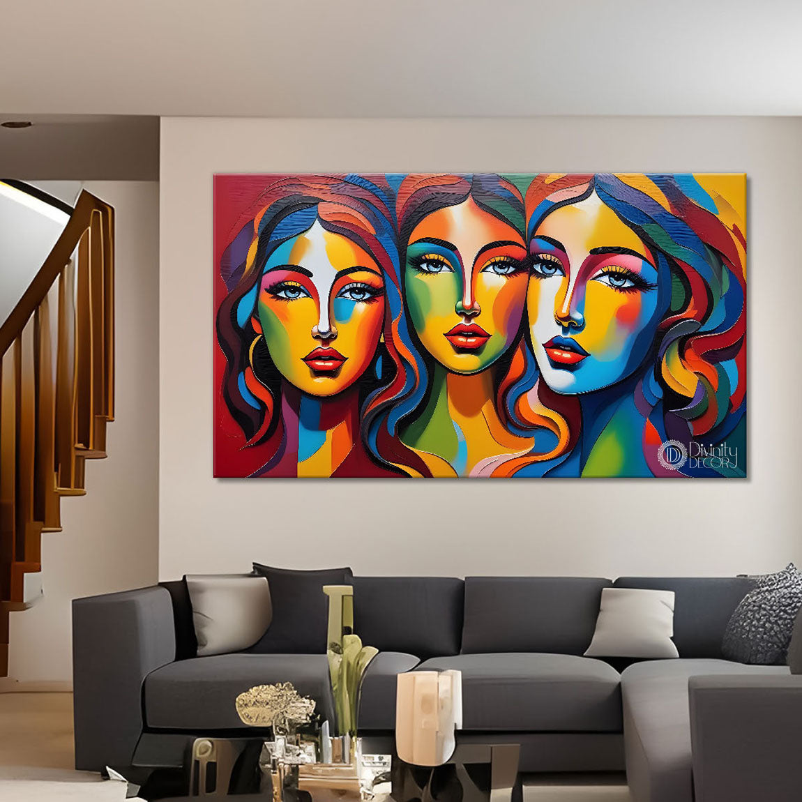 Multiple faces in textured modern art Canvas Painting - Design - Modern-L-456