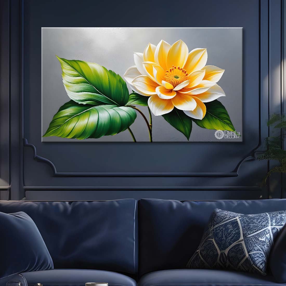 Yellow flowers in grey background canvas painting- Flower-456
