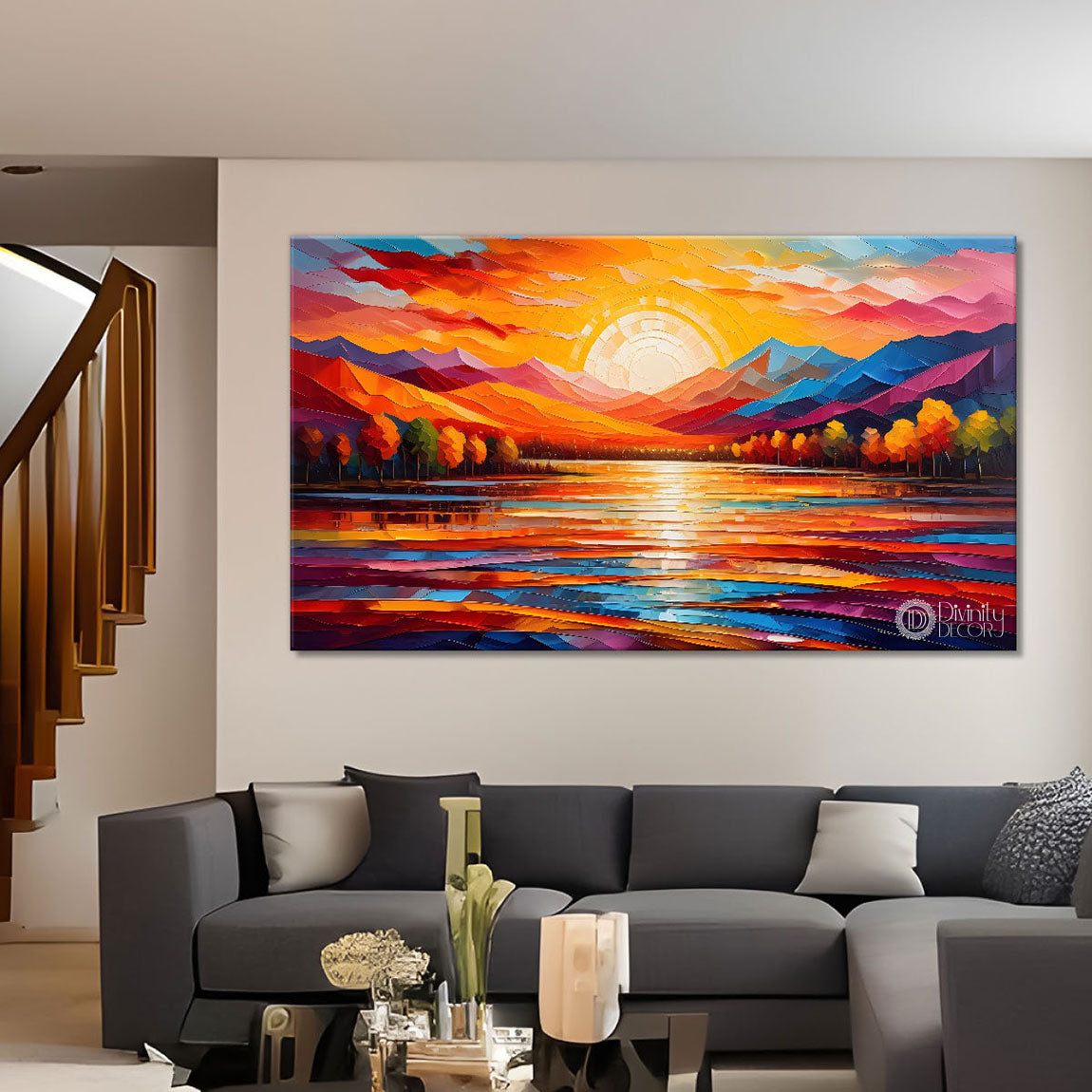Sunset view textured modern art Canvas Painting - Design - Modern-L-458