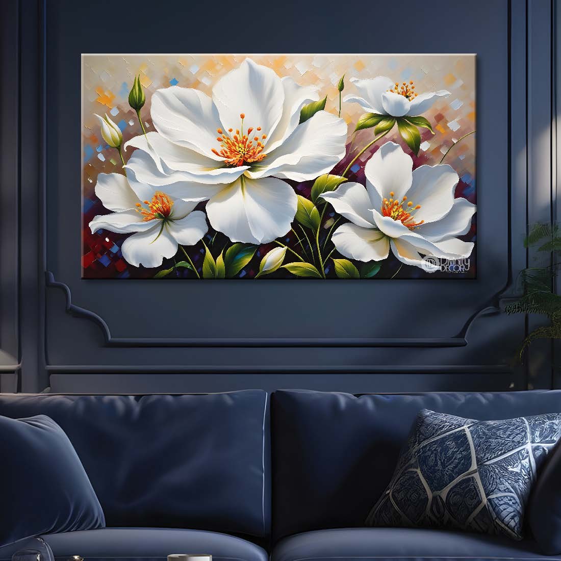 White flowers in light background canvas painting- Flower-460