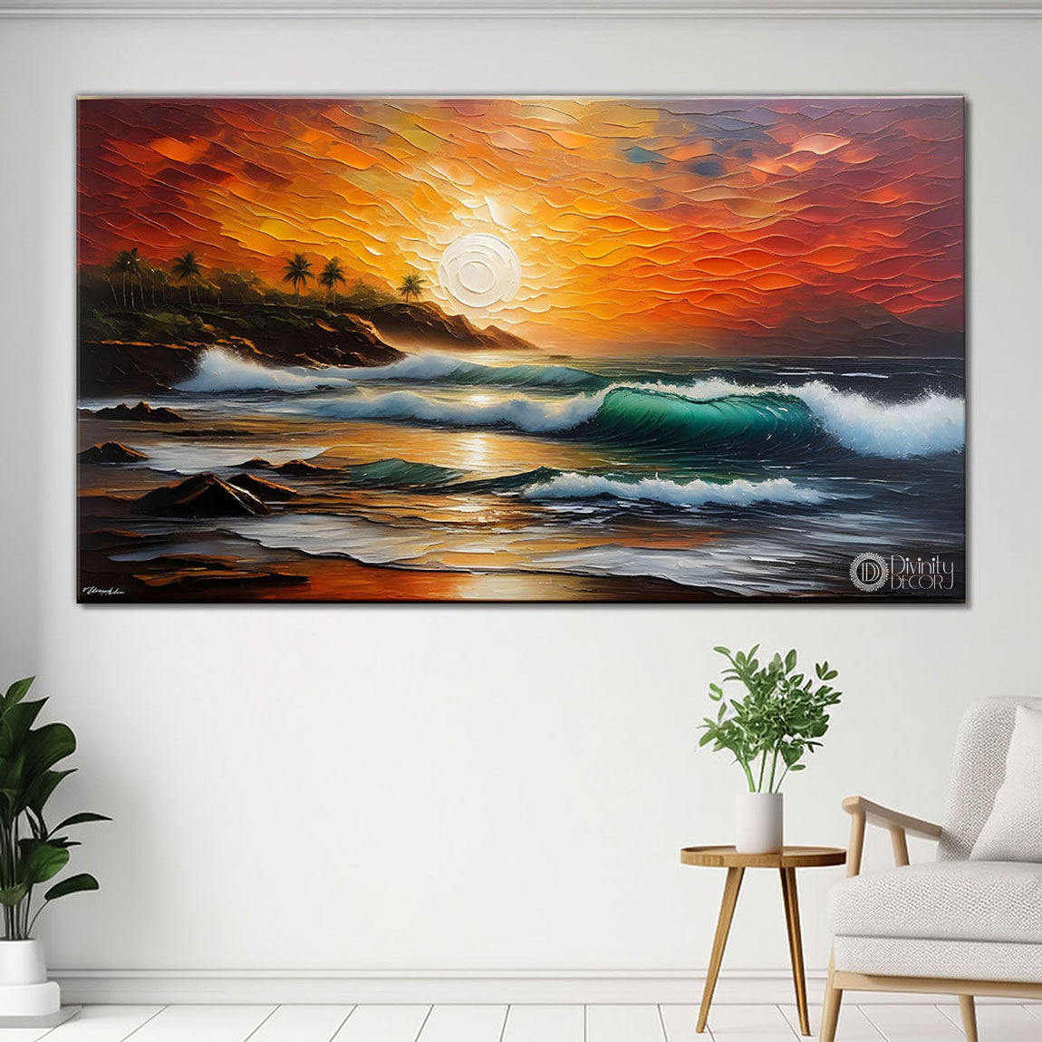 Sunset and waves painting Canvas Painting - Nature Art -460