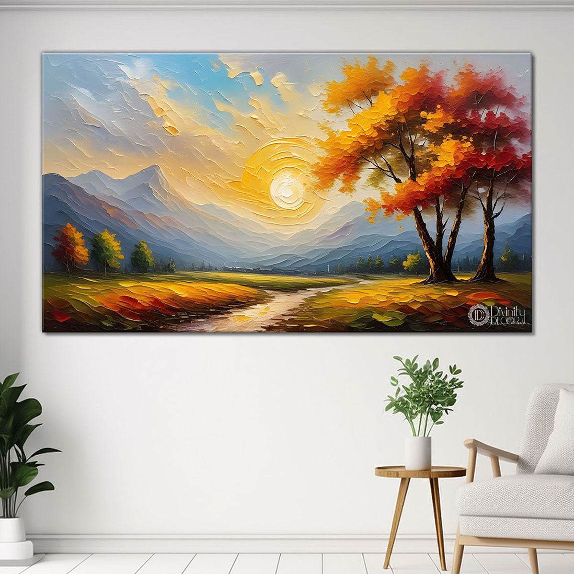 Mountains with orange trees painting Canvas Painting - Nature Art -461