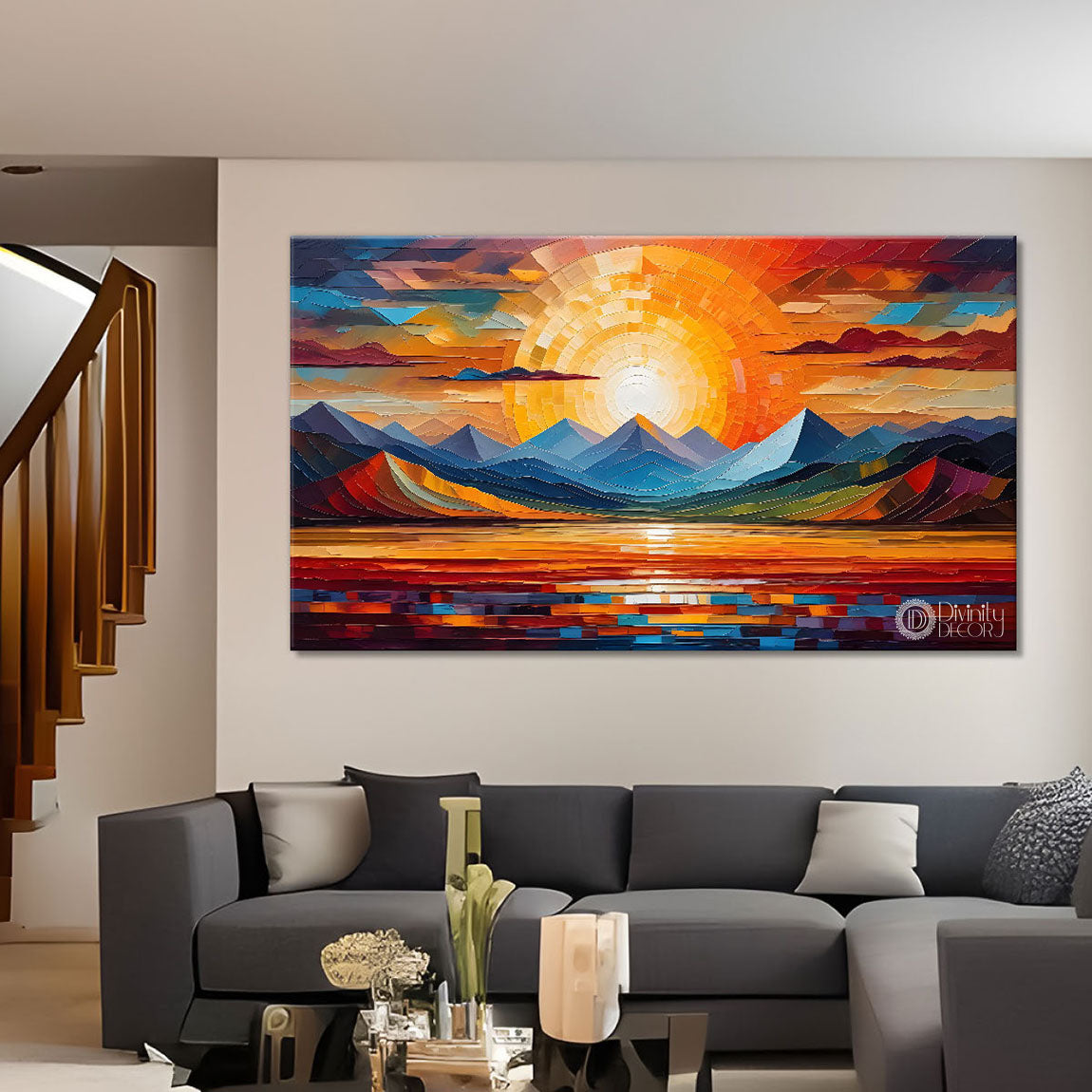 Sunset view textured modern art Canvas Painting - Design - Modern-L-461