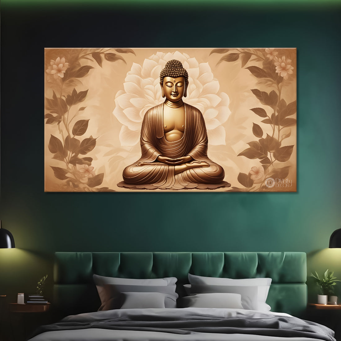 Golden buddha with the cream color background textured painting Canvas Wall Painting - Buddha-462