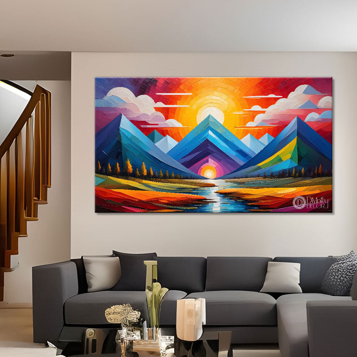 Mountains in texture modern art Canvas Painting - Design - Modern-L-462