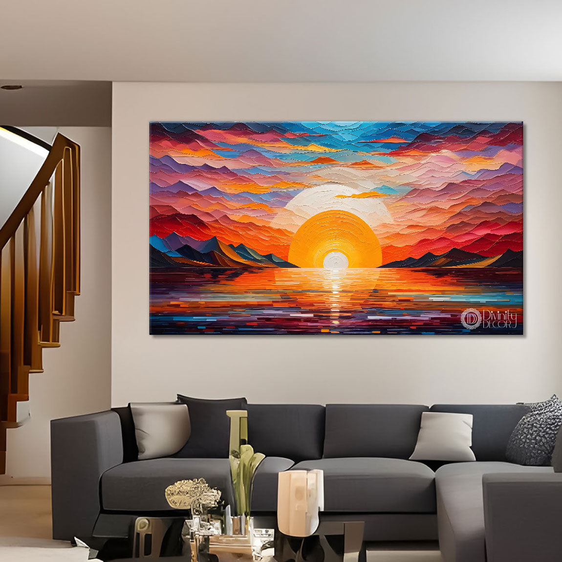 Sunset view textured modern art Canvas Painting - Design - Modern-L-463