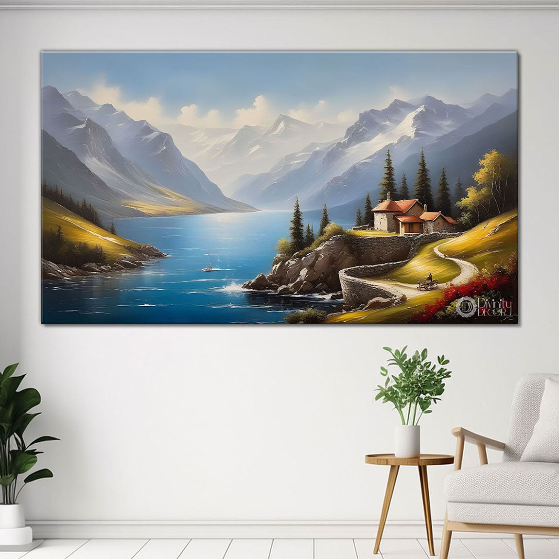 Mountains with river painting Canvas Painting - Nature Art -464