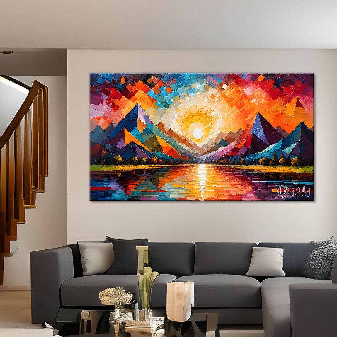 Sunset view textured modern art Canvas Painting - Design - Modern-L-465
