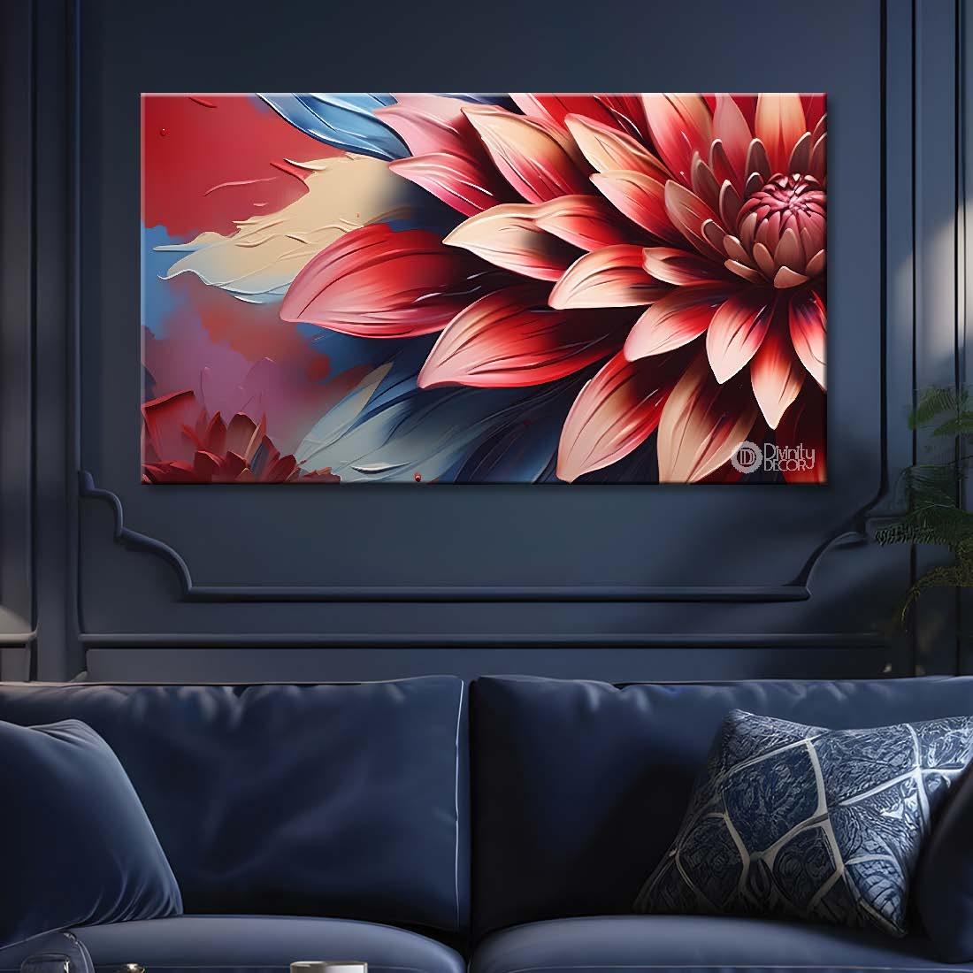 Orange flowers in colorful background canvas painting- Flower-465