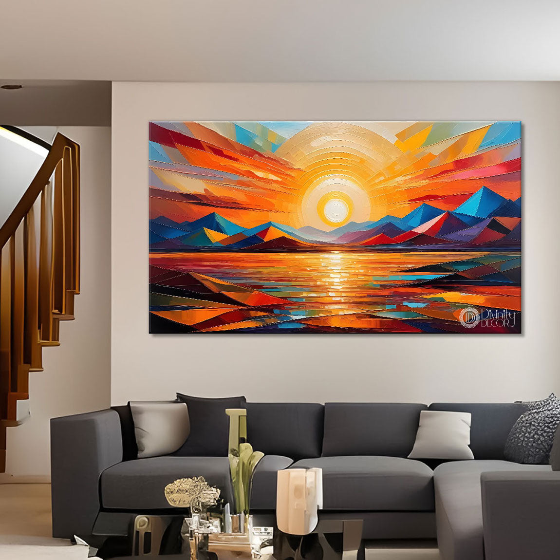 Sunset view textured modern art Canvas Painting - Design - Modern-L-466