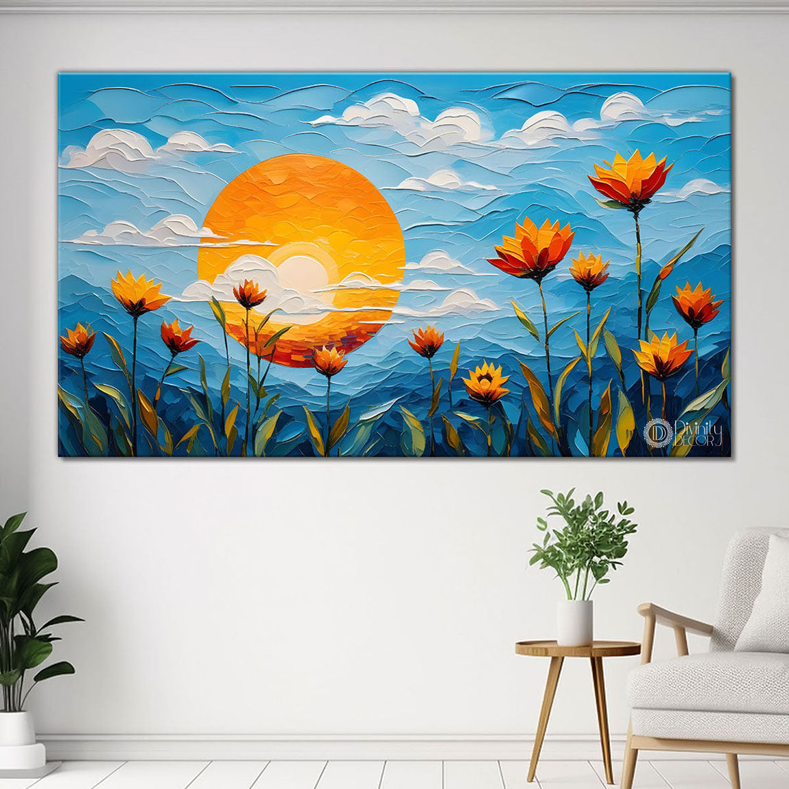 Flowers and the sun painting Canvas Painting - Nature Art -467