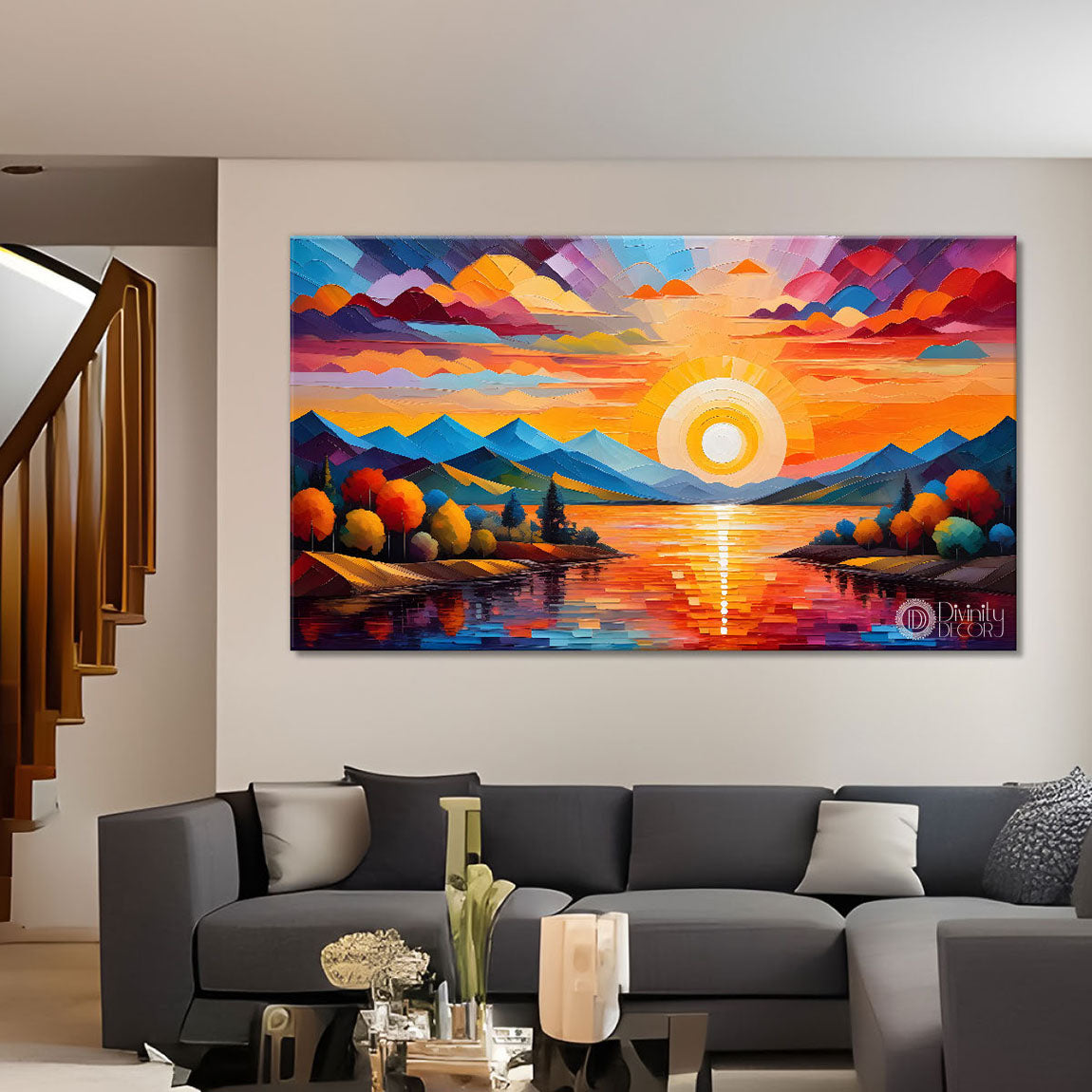 Sunset view textured modern art Canvas Painting - Design - Modern-L-467