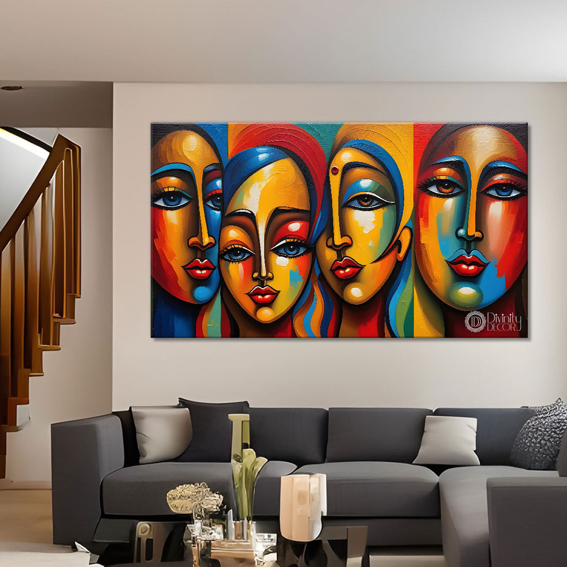Multiple faces in textured modern art Canvas Painting - Design - Modern-L-469