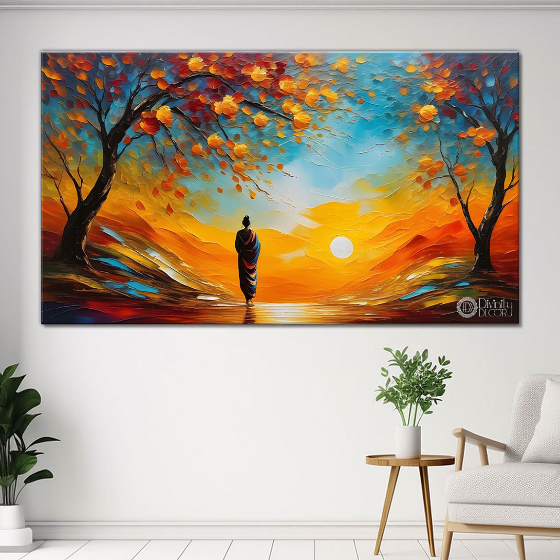 Trees and a man in sunset painting Canvas Painting - Nature Art -469