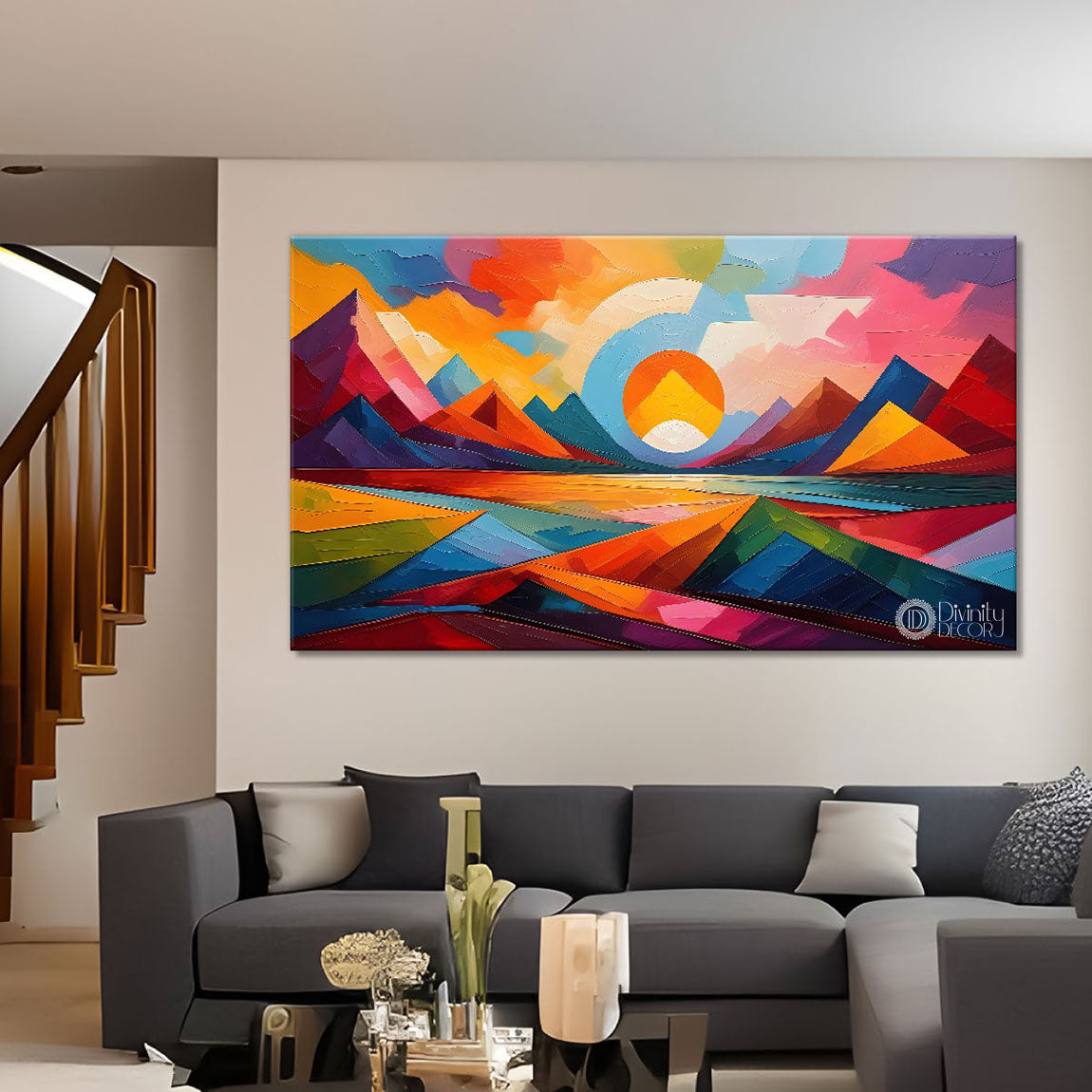 Sunset view textured modern art Canvas Painting - Design - Modern-L-470