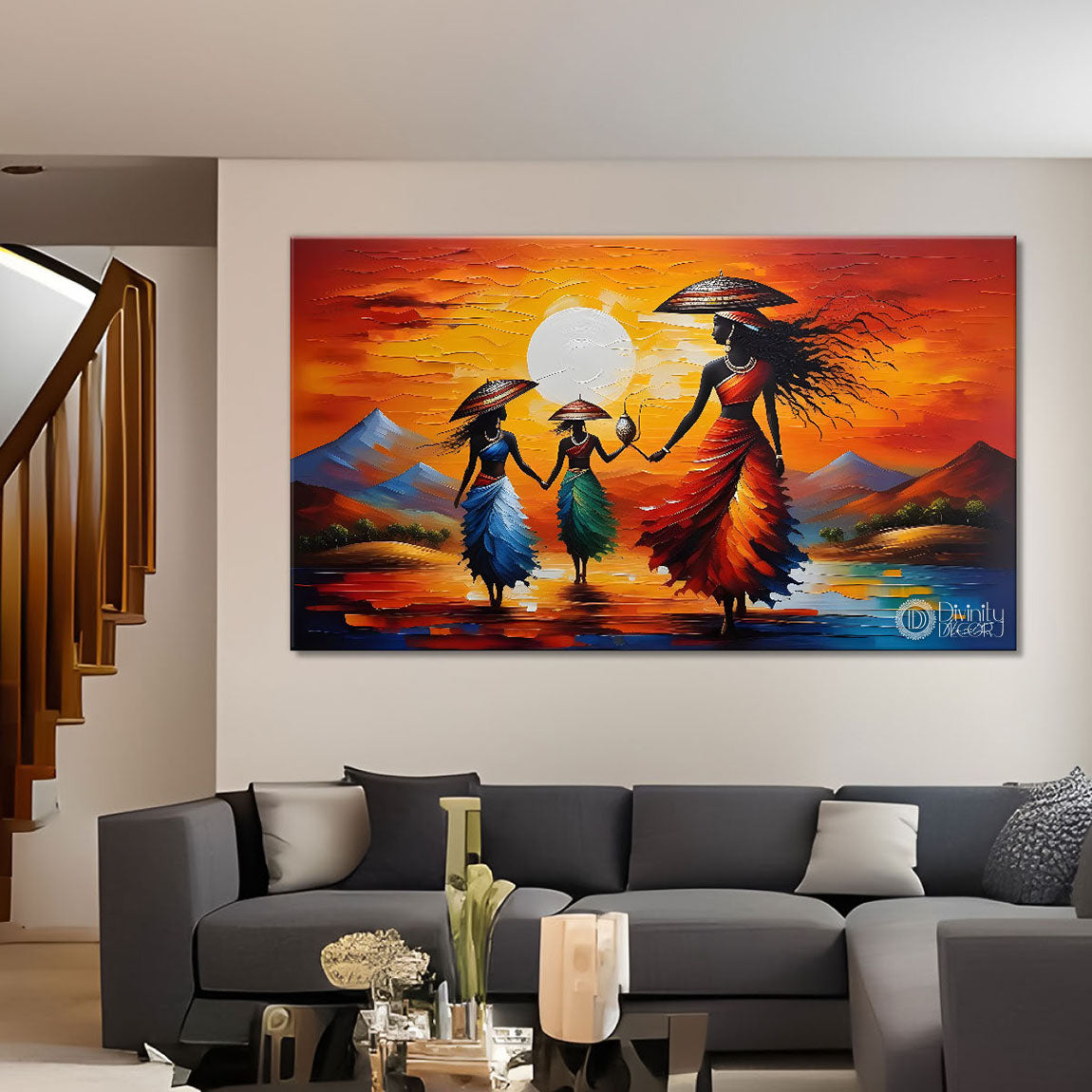 Beautiful women with colorful background modern art Canvas Painting - Design - Modern-L-471