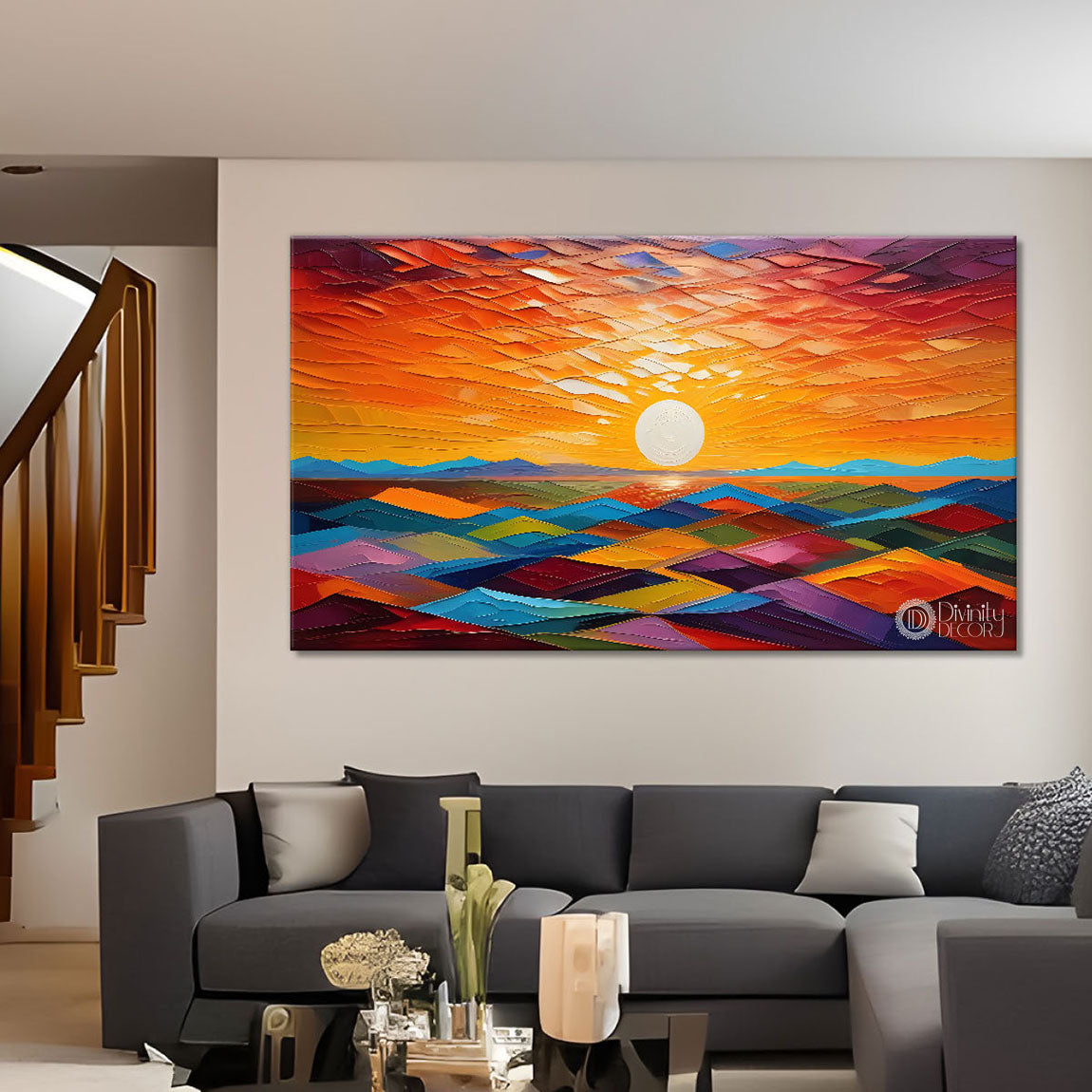 Sunset view textured modern art Canvas Painting - Design - Modern-L-472