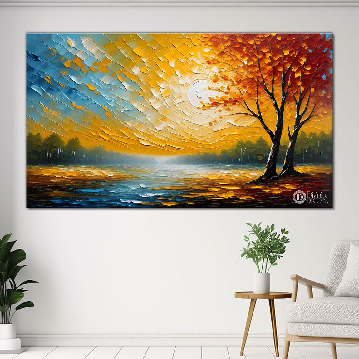 Tree and lake painting Canvas Painting - Nature Art -473