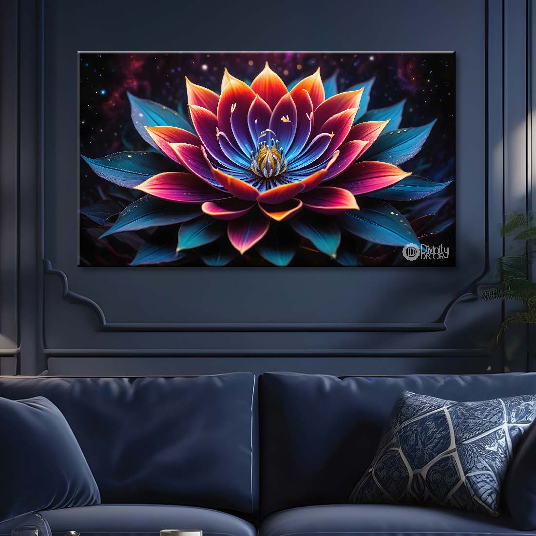 Lotus in the black background canvas painting- Flower-473