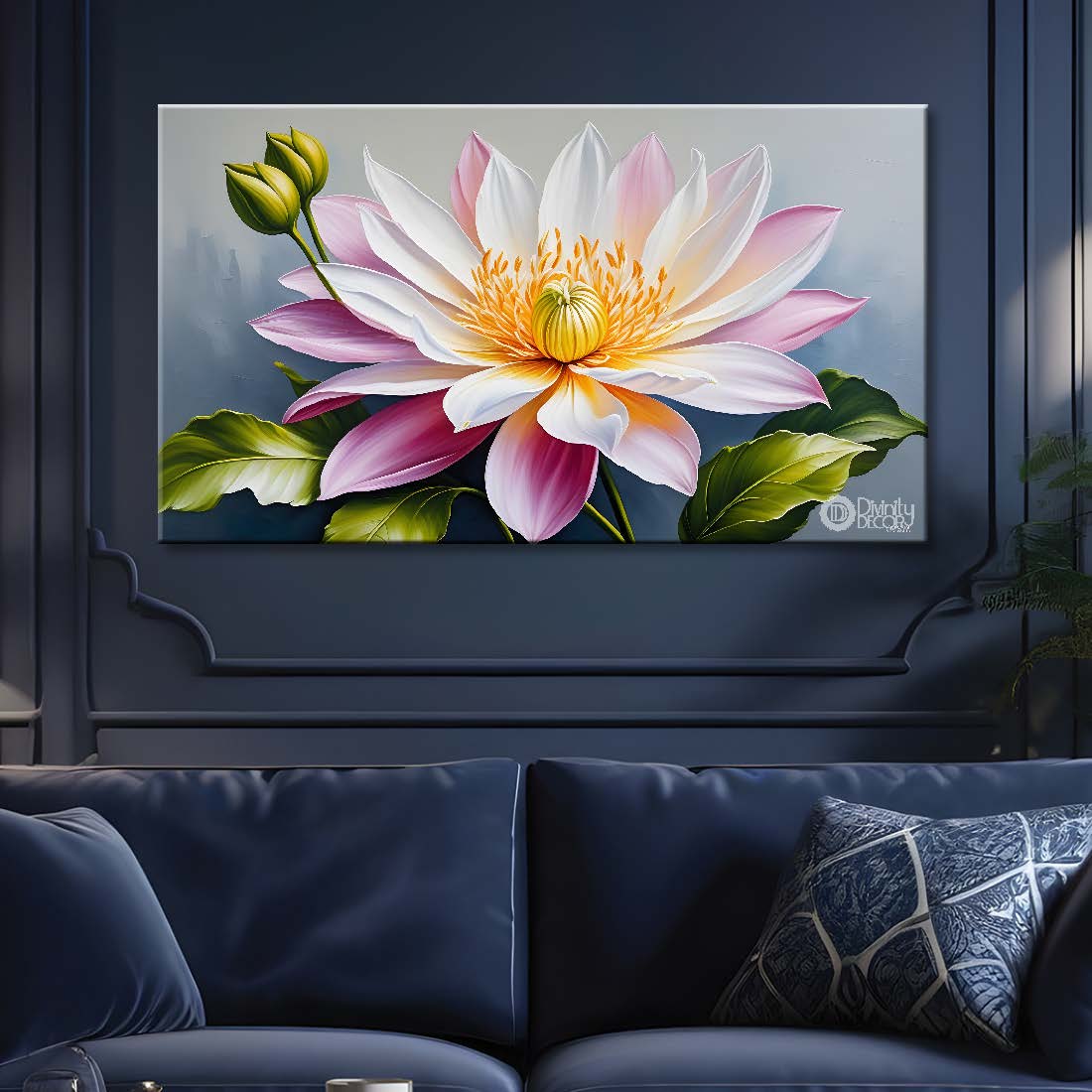 White flowers in grey background canvas painting- Flower-474