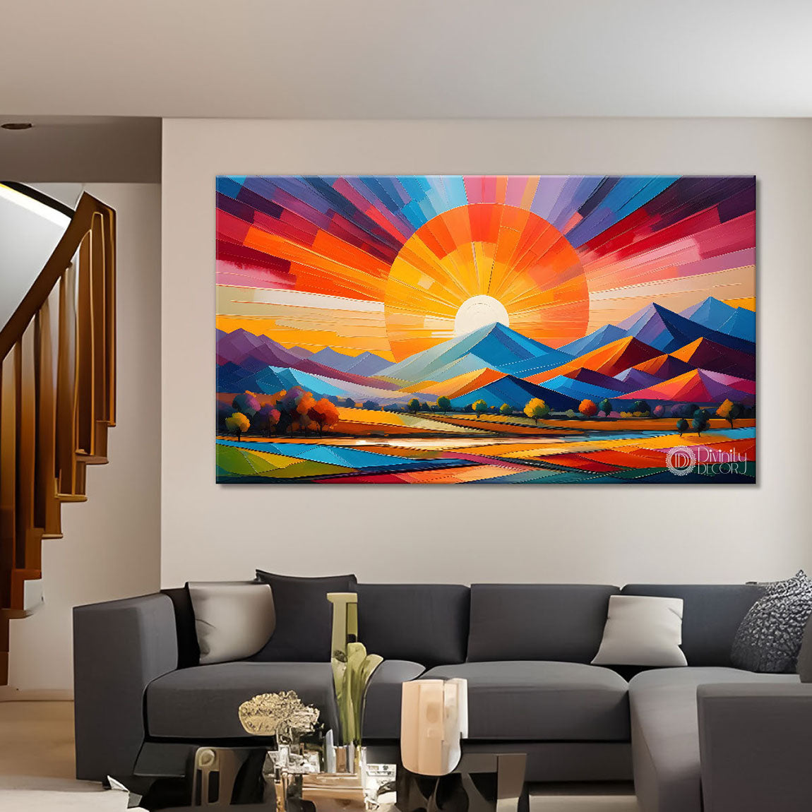Sunset view textured modern art Canvas Painting - Design - Modern-L-475