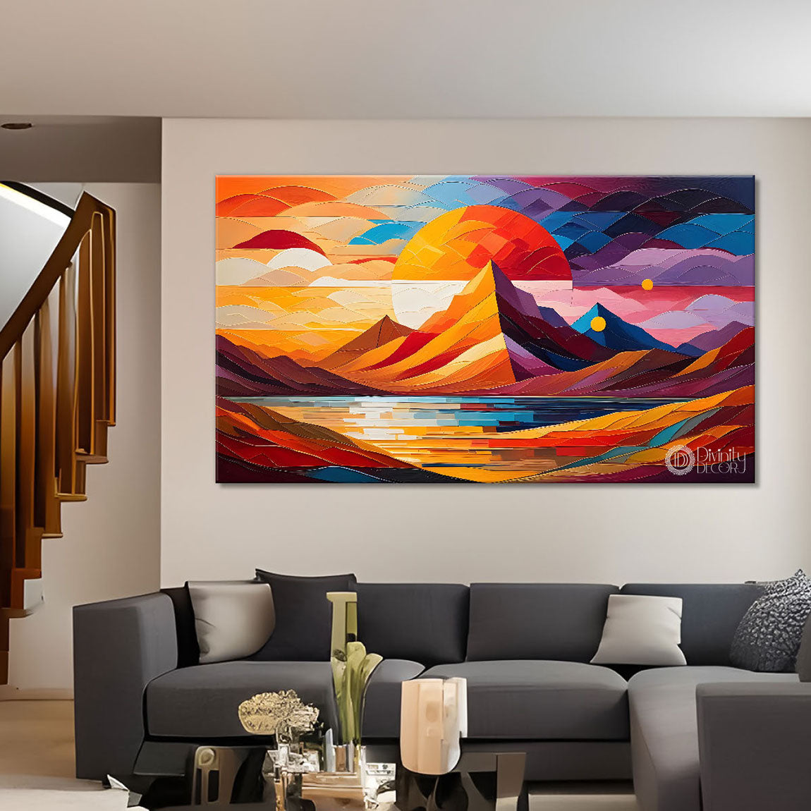 Sunset view textured modern art Canvas Painting - Design - Modern-L-476