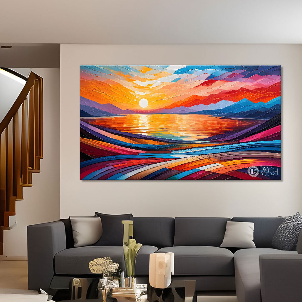 Sunset view textured modern art Canvas Painting - Design - Modern-L-479