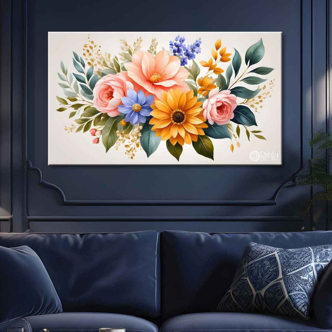 Colorful flowers in light background canvas painting- Flower-479